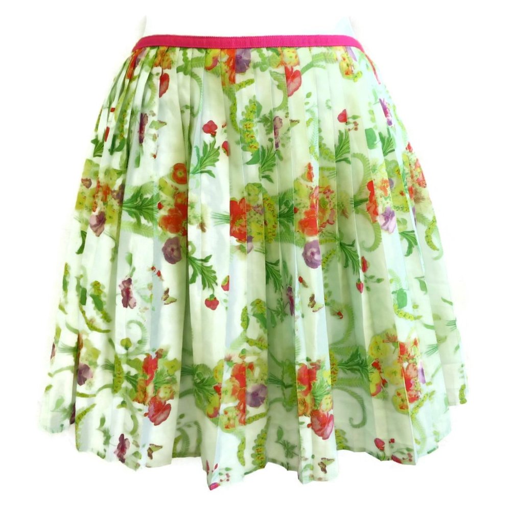 Baker By Ted Baker Skirt Accordion Pleats Mint Green & Pink Floral Lined 12